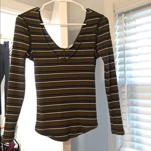 Free People Ribbed Striped Long Sleeve with Deep V